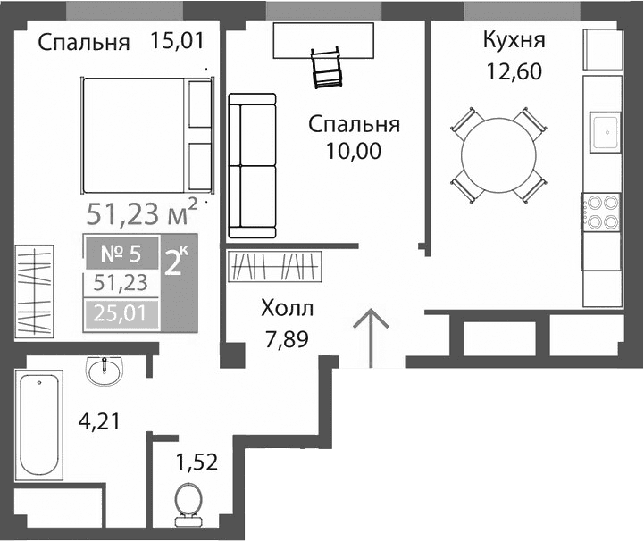 2-комн., 51.23 м²