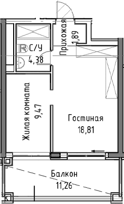 2-комн., 42.43 м²