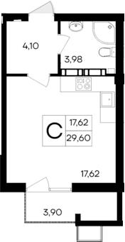 Студия, 25.7 м²