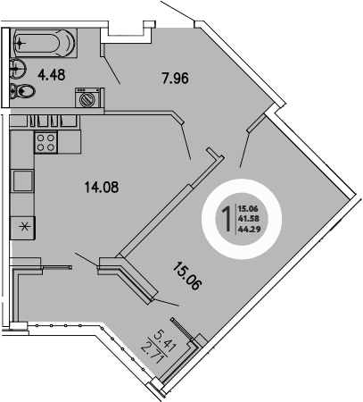 1-комн., 41.58 м²
