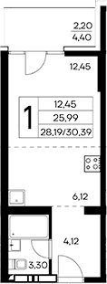 Студия, 28.19 м²