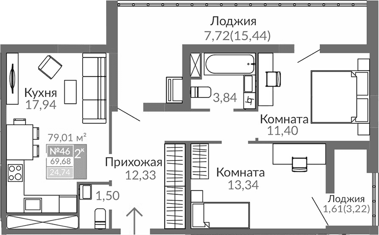 2-комн., 60.35 м²