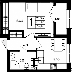 1-комн., 31.02 м²