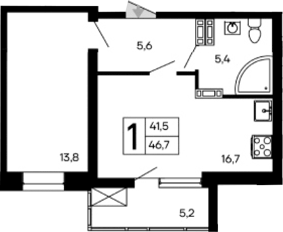 1-комн., 41.5 м²