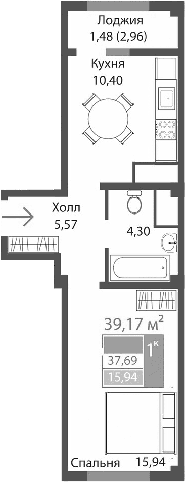 1-комн., 36.21 м²