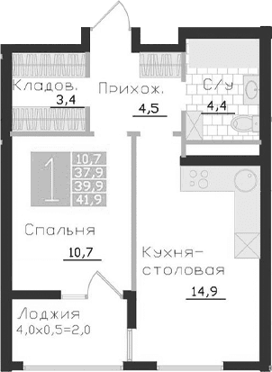 1-комн., 37.9 м²