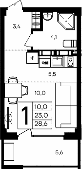 Студия, 23 м²