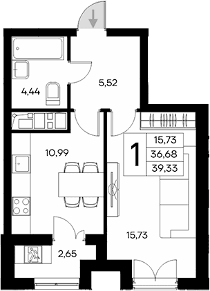 1-комн., 36.68 м²