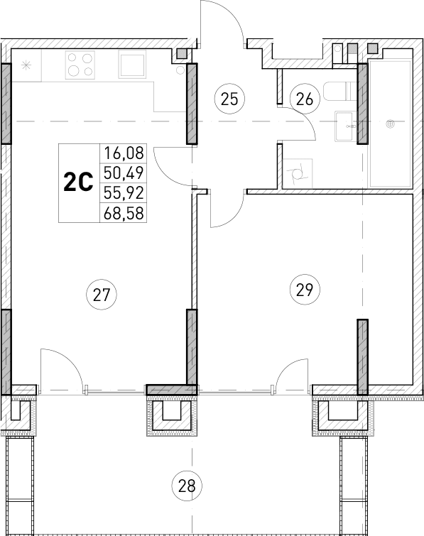1-комн., 50.49 м²
