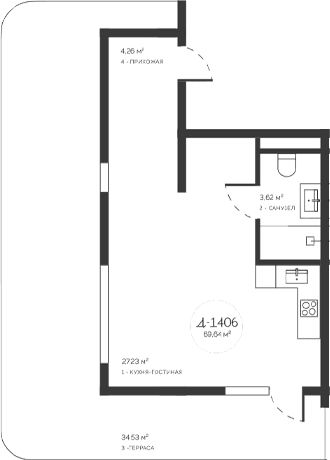 Студия, 35.11 м²