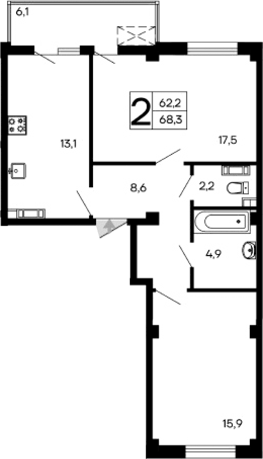 2-комн., 62.2 м²