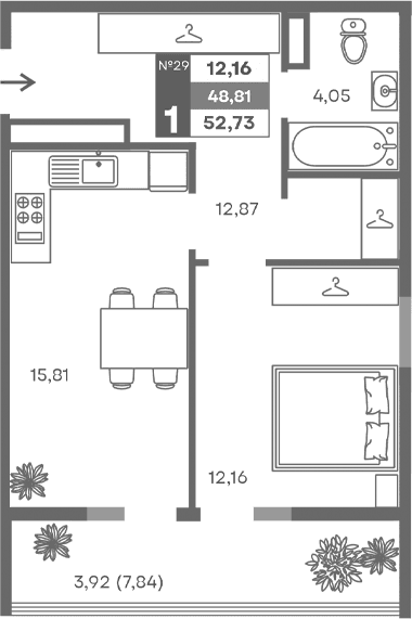 1-комн., 44.89 м²