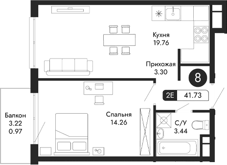 2-комн., 40.76 м²
