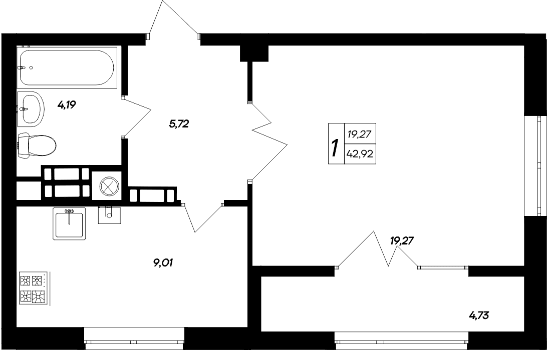 1-комн., 38.19 м²