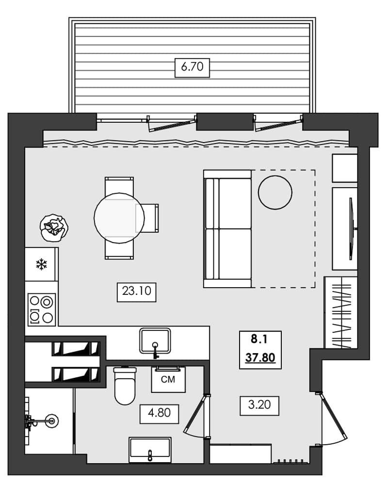 Студия, 31.1 м²