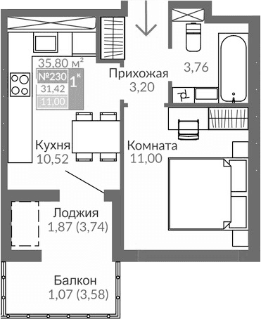 1-комн., 27.13 м²