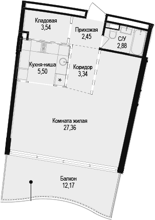 Студия, 45.07 м²