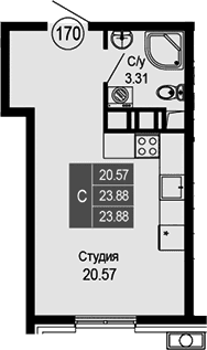 Студия, 23.88 м²