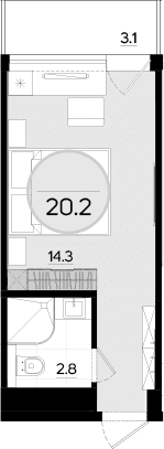 Студия, 17.2 м²