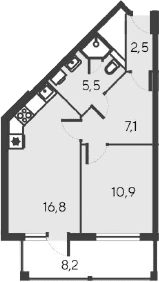 2-комн., 42.8 м²