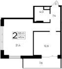 1-комн., 45.4 м²