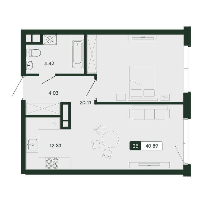 2-комн., 40.89 м²