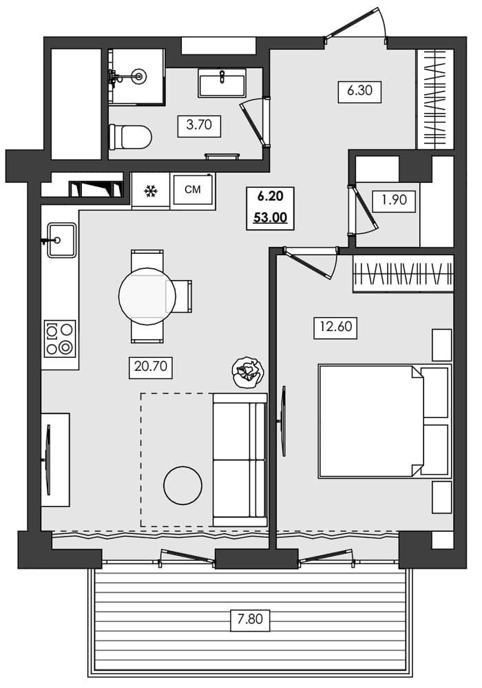 1-комн., 45.2 м²