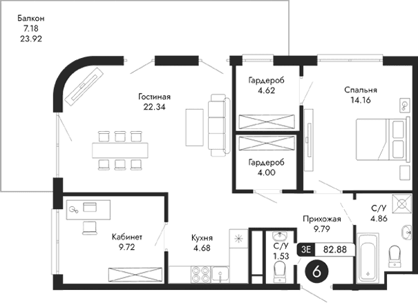 3-комн., 75.7 м²