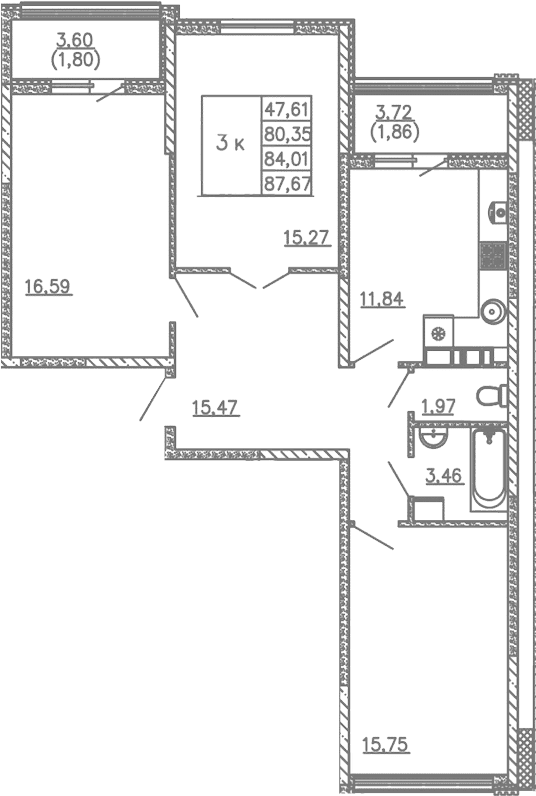 3-комн., 80.35 м²