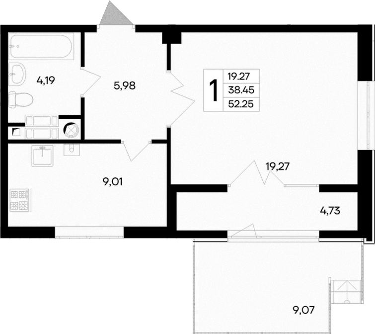 1-комн., 38.45 м²