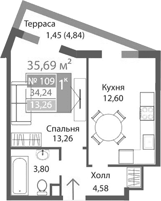 1-комн., 34.24 м²