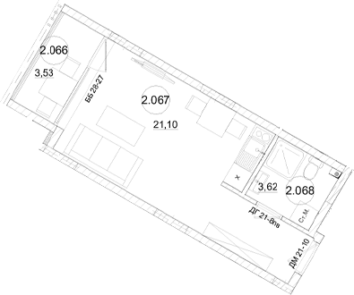 Студия, 24.72 м²