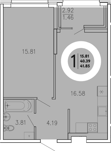 1-комн., 40.39 м²