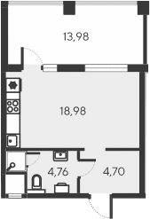 Студия, 28.44 м²