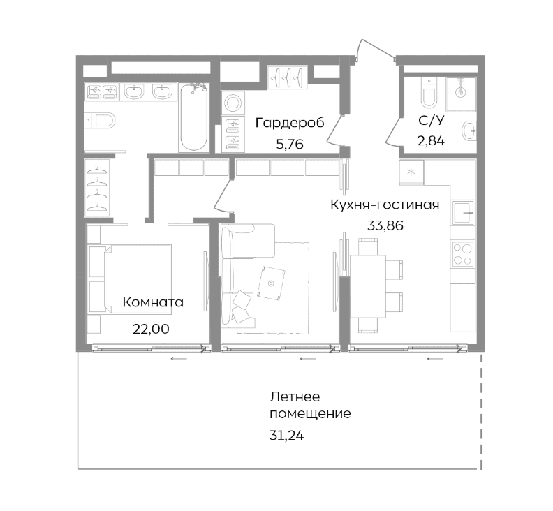 2-комн., 64.46 м²