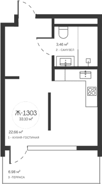 Студия, 26.12 м²