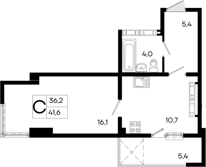 1-комн., 36.2 м²