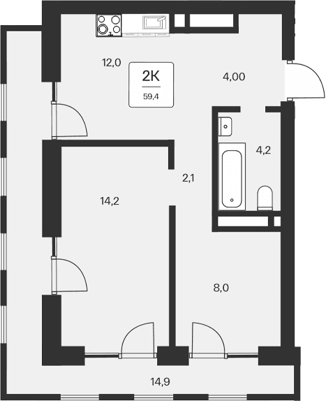 2-комн., 44.5 м²