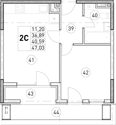 2-комн., 36.89 м²