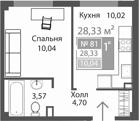 1-комн., 28.33 м²