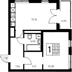 1-комн., 52.31 м²