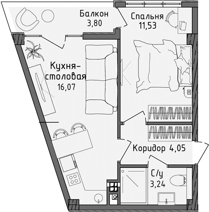 2-комн., 33.7 м²