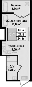 Студия, 21.12 м²