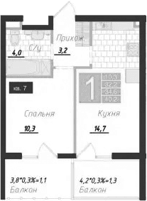 1-комн., 32.2 м²