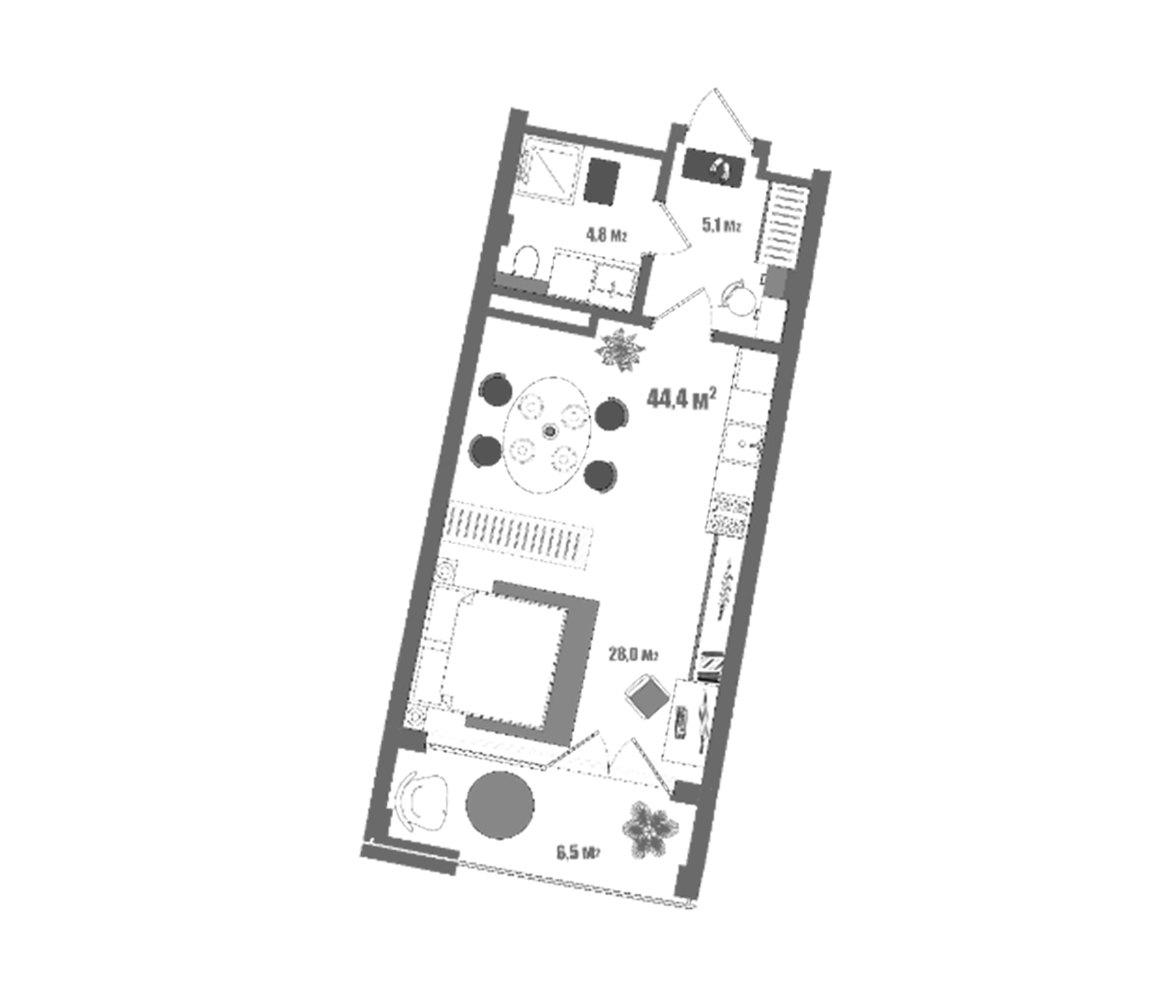 Студия, 37.9 м²
