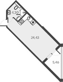 Студия, 28.73 м²