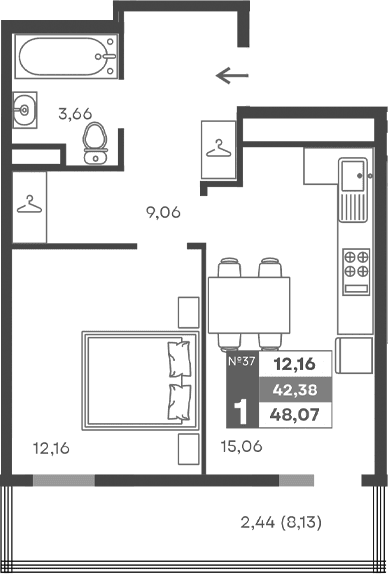 1-комн., 39.94 м²