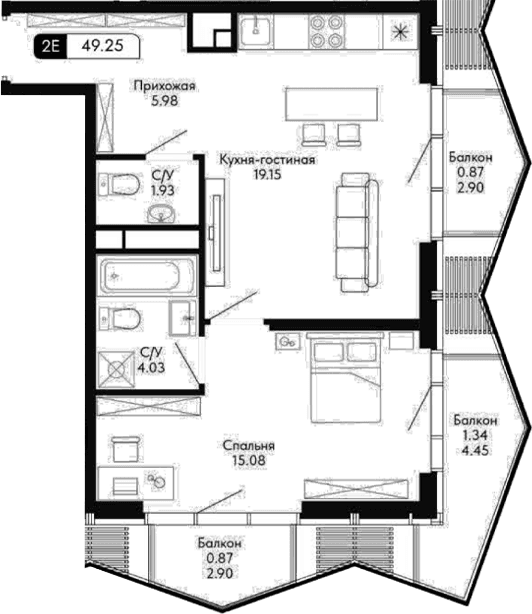 2-комн., 46.17 м²