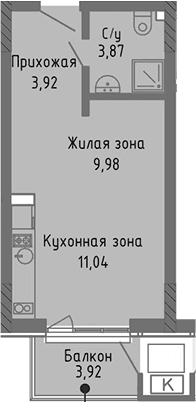 Студия, 28.81 м²