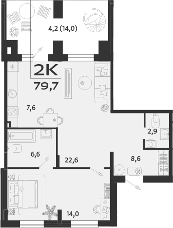 2-комн., 77.2 м²